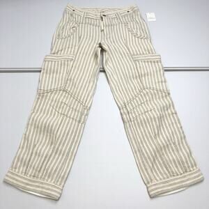 Free People Women’s Lay Back Crop Cargo Pants In Stripes High Rise Size 0 Linen
